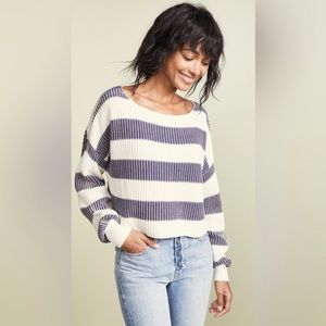 NWT Free People Cropped Navy Striped 100% Cotton Sweater XS